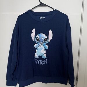 Disney Navy Sweatshirt with Light Blue Stitch Graphic